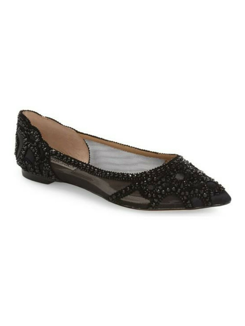Badgley Mischka Gigi Black Mesh Crystal Pointed Toe Flats Size 8